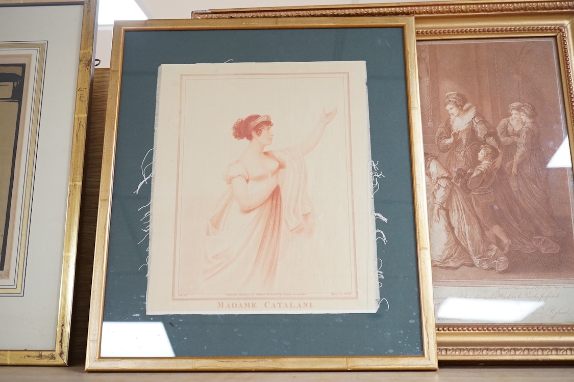 After Angelica Kauffman RA (1741-1807), sanguine engraving, 'Lady Elizabeth Grey imploring Edward VI', published March 1st 1780 together with an engraving on silk, 'Madame Catalani' published January 10th 1807 by William